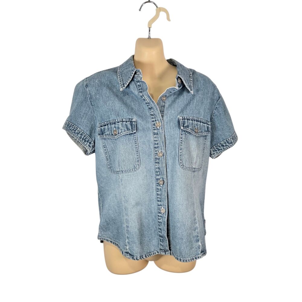 Vintage The Limited Jeans Women's Medium Denim Short Sleeve Button Up Shirt
